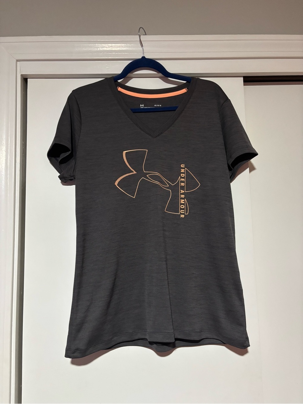 Under Armour Women's Charcoal V-Neck Tee with Peach Logo